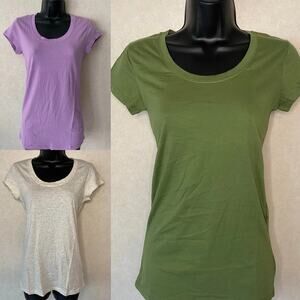 3-pcs ACTIVE BASIC Women's Round Neck Short Sleeve Tee Basic Top T-shirt, MEDIUM